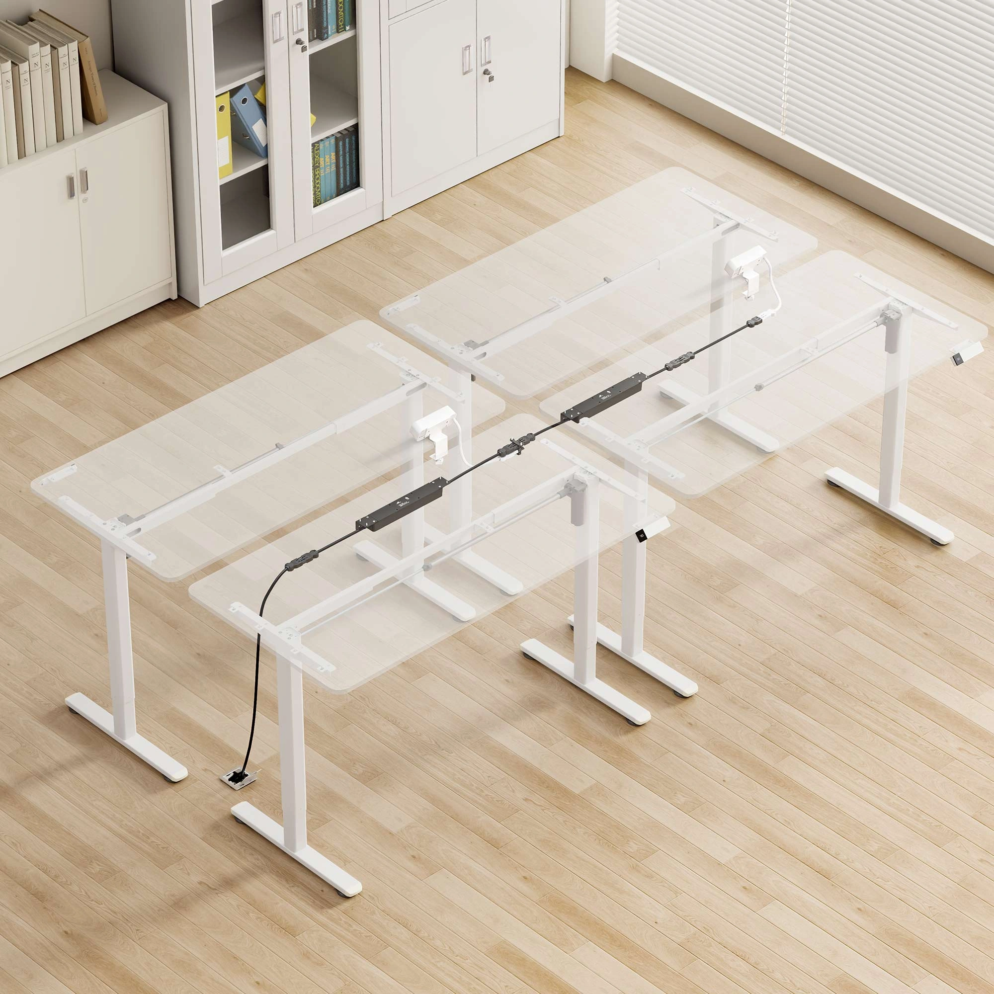 ClearSpace DAZY installation showing interconnected power modules beneath transparent workstation surfaces and on-surface Watt units